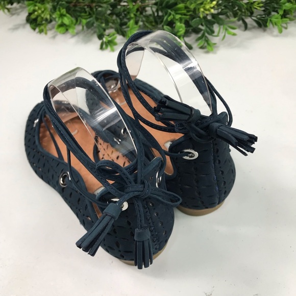Halogen Navy Blue Eyelet Tie-up Ballet Flats Sz 6 - Picture 4 of 8